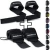 Lifting Straps & Wrist Wraps Bundle for Weightlifting Gym Workouts Full Black
