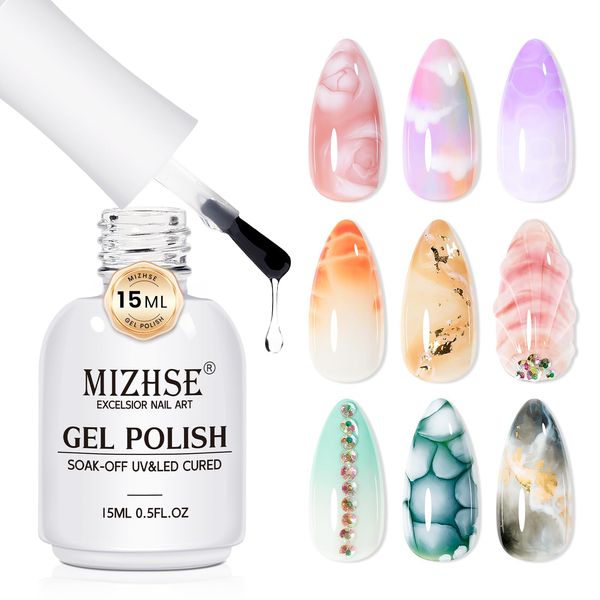 MIZHSE Clear Blooming Gel Polish Nail Polish 15 ml, Soak Off UV LED Spreading Gel Nail Polish Design per Nail Painting, Marble, Watercolor, Blooming Gel Nail Art Nail Art Kit per manicure fai da te