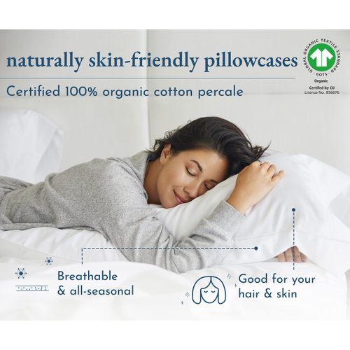California Design Den 100% Organic Cotton King Size Pillow Cases 2 Set, Authentic GOTS Certified, Soft & Cooling Percale Weave Cotton Pillowcases (Blue Hydrangea)