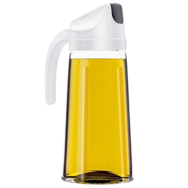 Hioph Auto Flip Olive Oil Dispenser, Oil Dispenser with Non-Slip Handle and Non-Drip Spout Oil Glass Bottle Leakproof Condiment Container (White,21.3 Oz/630 ml)