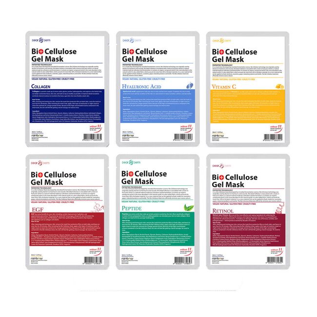 Dearderm Bio Cellulose Gel Mask 6pcs Set Assorted  (NEW) [Free USA Shipping]