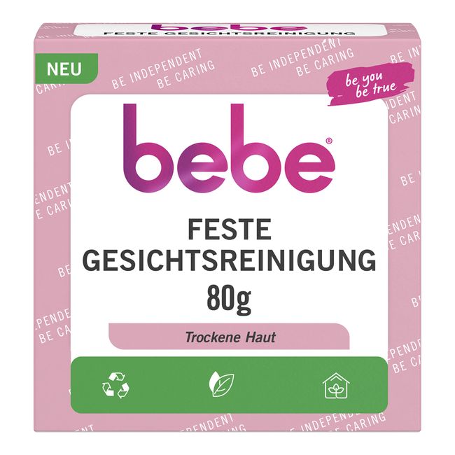 bebe Pflegende Feste Gesichtsreinigung (80 g), seifenfreie Gesichtspflege für trockene Haut, Hautpflege Gesichtsreiniger mit Bio Süssmandelmilch