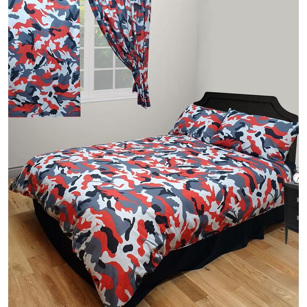 King Size Camouflage Red Black Grey Duvet Cover Set