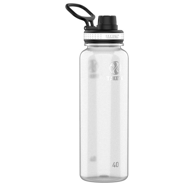 Takeya 40 oz Tritan Plastic Sport Water Bottle with Spout Lid, Premium Quality, BPA Free Food Grade Materials, Clear