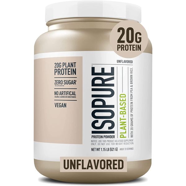 Isopure Unflavored Vegan Protein Powder, with Amino Acids, Post Workout Recovery, Sugar Free, Plant Based, Organic Pea Protein, Dairy Free, 20 Servings (Packaging May Vary)