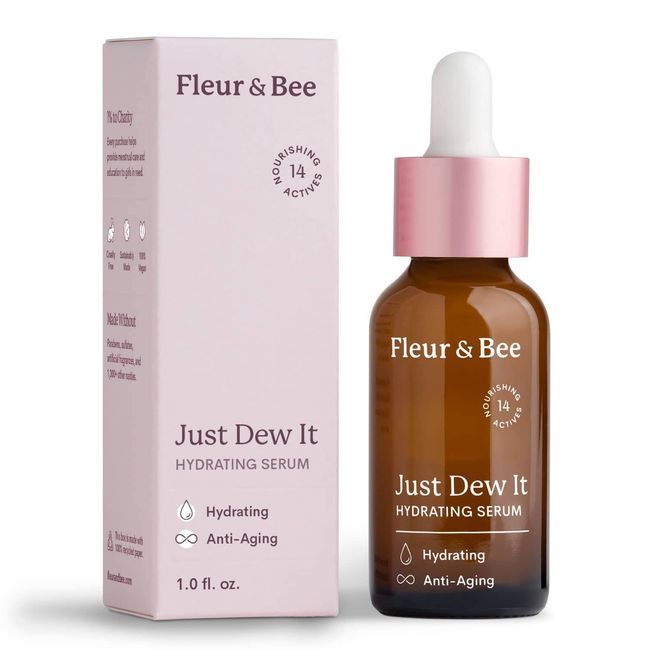 Hydrating and Anti Aging Face Serum With Natural, 100% Vegan Ingredients | Hyaluronic Acid Serum for Sensitive and Dry Skin | Just Dew It by Fleur & Bee - 1 fl oz