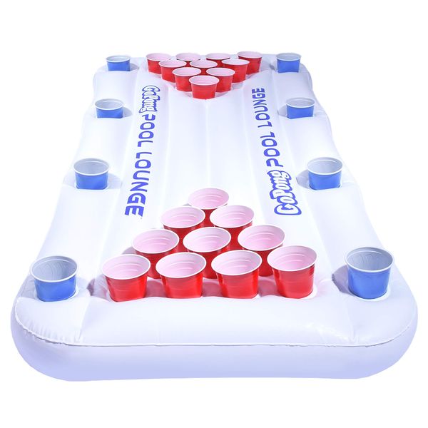 GoPong Pool Lounge Beer Pong Inflatable with Social Floating, White