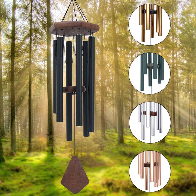 Wind Chimes Outdoor Deep Tone, Wind Chime Outdoor Sympathy Wind-Chime with 6 Tuned Tubes, Elegant Chime for Garden Patio Black Windchimes