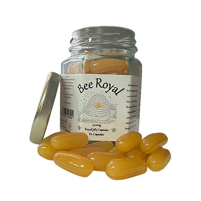Bee Royal - 60 Royal Jelly Capsules of 500mg 100% Fresh Queen's Jelly NOT Freeze Dried Extract - Supports Immune System, Fertility, Energy Management, Reduces Tiredness & Fatigue (500mg / 60 caps)