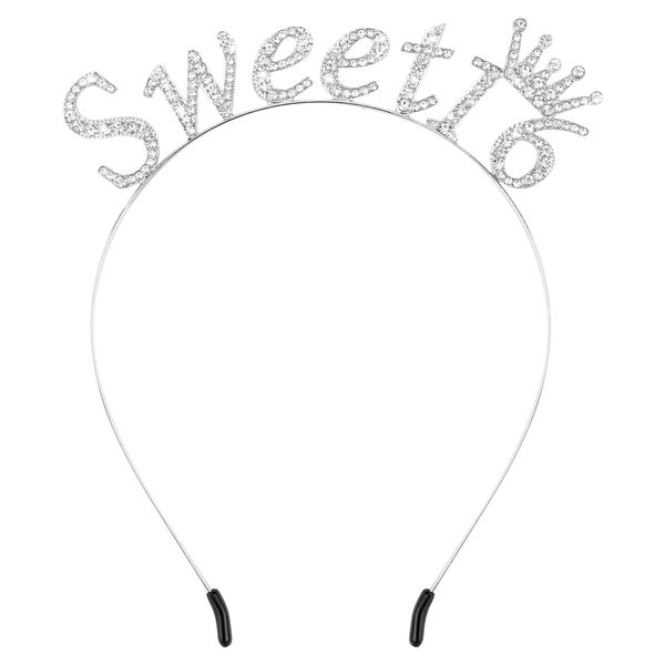 Atoden Sweet 16 Birthday Headband Silver Princess Tiara Crown 16th Birthday Decorations for Girls Sweet Sixteen Gifts for Teen Girls Sweet 16 Party Favors Happy Birthday Accessories