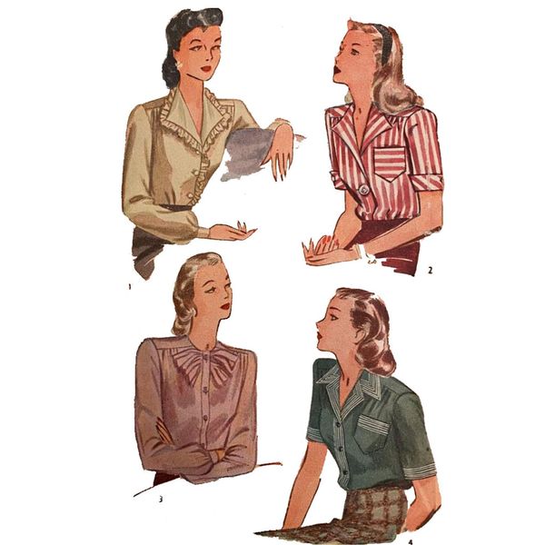1940s Sewing Pattern – Women’s Blouses - Various Styles - Bust 42” (106.7cm)