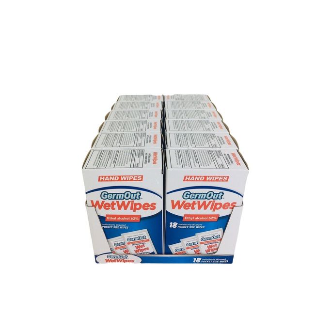 GermOut Hand Wipes- Lot of 12 Boxes- Ethyle Alcohol 62%