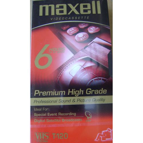Maxell T-120 Premium High Grade Video Cassette Tape - 6 Hours in EP Mode - Profession Sound and Picture Quality - Ideal for Special Event Recording and Digital Satellite Broadcasts