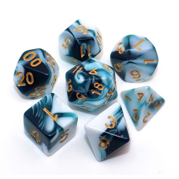 D&D Dice Set Teal White Dice for Dungeon and Dragons DND 7-Die RPG Dice D20 D12 D% D10 D8 D6 D4