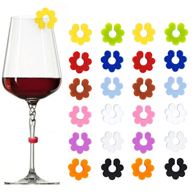 vgggrd 24 Pcs Glasmarkierer Glasmarker Silikon, Glas Markierung Trinkgläser für Weinglas, Champagnerglas, Cocktailglas, Martini-Glas, Trinkglas (Pfirsichblüte)