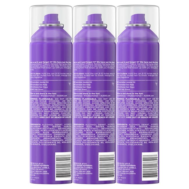 Aussie Instant Freeze Hairspray with Jojoba & Sea Kelp, Strong Hold, 10.0  oz