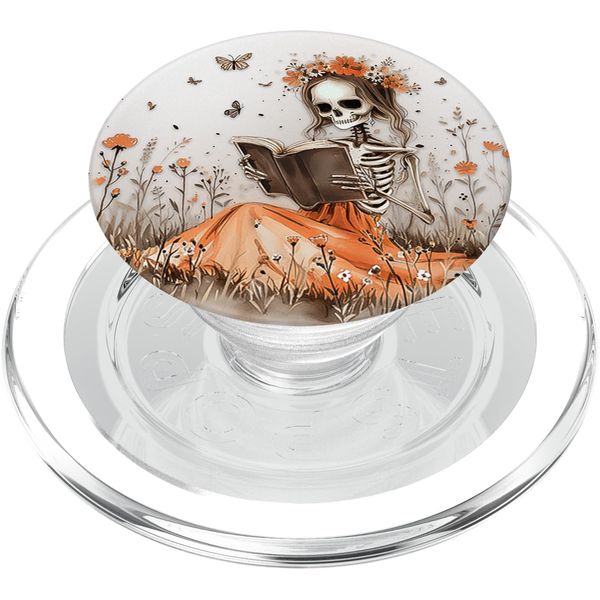 Skeleton Reading Book Skull Reader Skeletal Librarian PopSockets PopGrip for MagSafe
