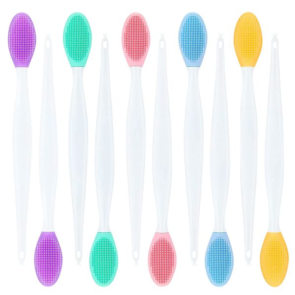 10 Pieces Lip Scrub Brush Silicone Exfoliating Colorful Lip Scrubber Double-Sided Soft Lip Brush for Lip Skin Smoothing Cleaning Lip Makeup Tools