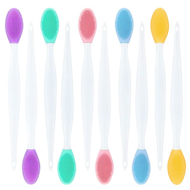 10 Pieces Lip Scrub Brush Silicone Exfoliating Colorful Lip Scrubber Double-Sided Soft Lip Brush for Lip Skin Smoothing Cleaning Lip Makeup Tools