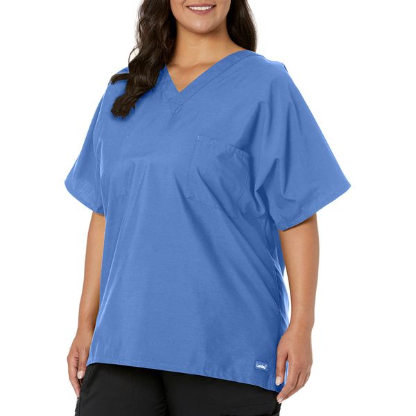 Landau Essentials Unisex Relaxed Fit 1-Pocket V-Neck Scrub Top 7502 Ceil Blue