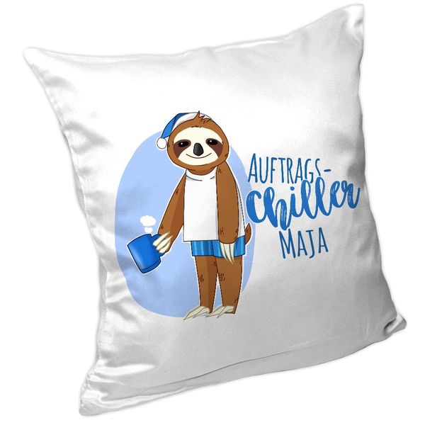 Eurofoto Kissen mit Namen - Auftrags-Chiller Maja - und Motiv mit Faultier für Mädchen | Namenskissen personalisiert | Kuschelkissen | Schmusekissen
