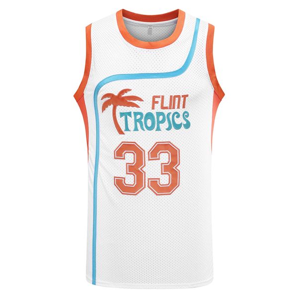 Jackie Moon 33 Coffee Black 7 Flint Tropics Semi Pro 90s Hip Hop Clothes for Party Men Basketball Jersey Green White (Small, 33 White)