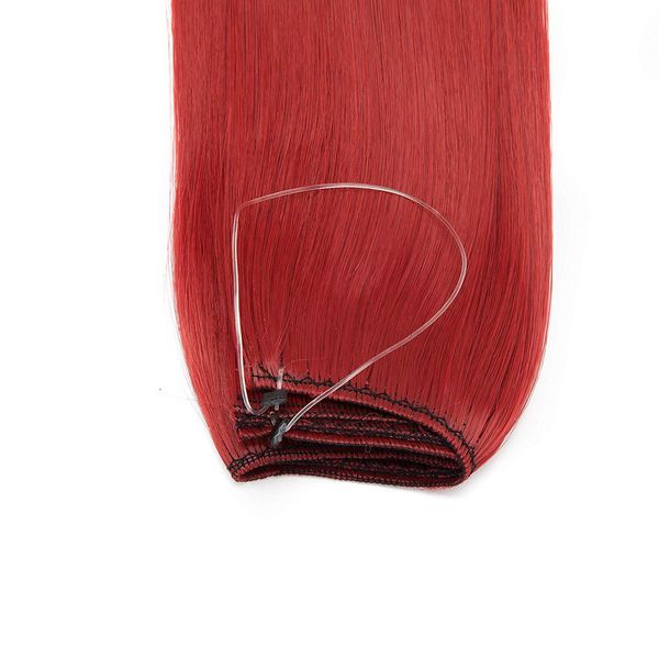 One Piece Wire In Hair Extensions - No Clip No Glue - Invisible Extension Straight Hairpiece String Heat-Resistant For Women Ladies [20" Inch/50CM, Dark Red]