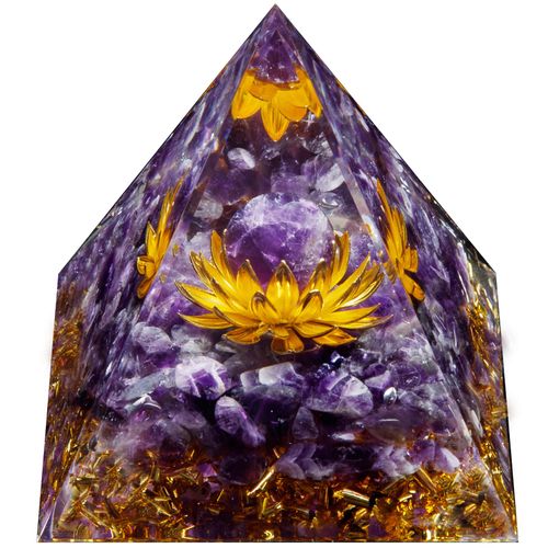 Orgone Pyramid, Metaphysical Amethyst Crystal Pyramid with Flower of Life, Positive Energy Generator Healing Crystal orgonite for Love and Lucky