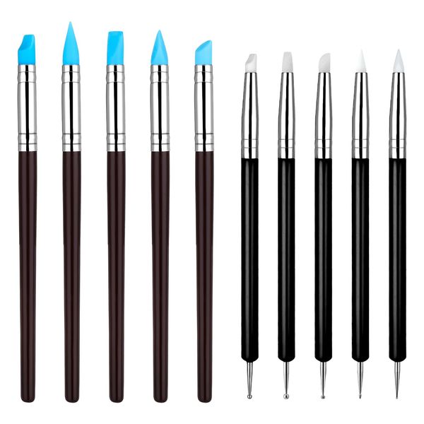 InnoHHustle 10 Stück Modellierwerkzeug Ton Werkzeug Set Clay Werkzeuge Sculpting Tools Dotting Tool Silikon Pinsel Doppelkopf Modelier für Keramik Skulptur Malerei Nail Art （Schwarz）
