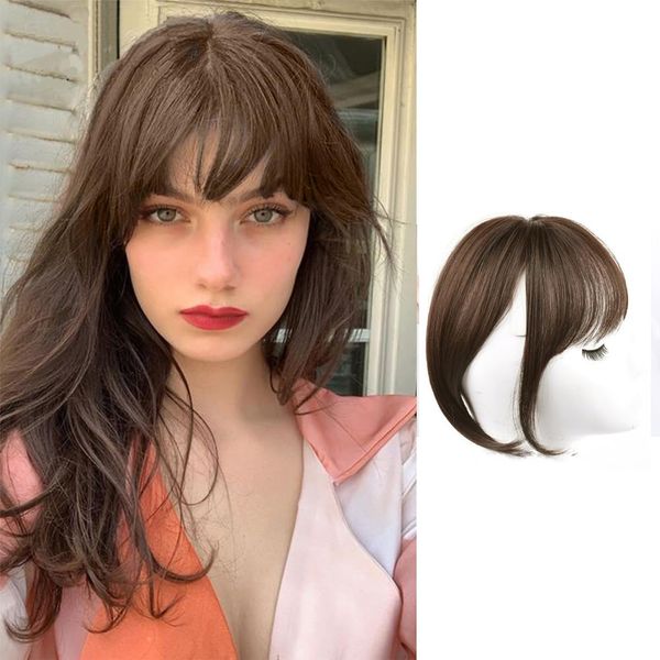 Clip in Pony Haarteile Oberkopf Ordentliches Fransen Haarteil Synthetisches Fake Bang Haarteil Clip in Bangs One Pieces mit Seitliche Franse Natürliche Bangs with Tempel Haarteile (430#Schwarz)