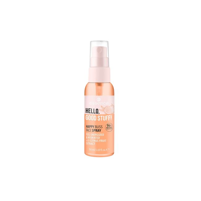 essence HELLO, GOOD STUFF! HAPPY BLISS FACE SPRAY, Gesichtsspray, transparent, fixierend, feuchtigkeitsspendend, erfrischend, natürlich, vegan, Nanopartikel frei (50ml)