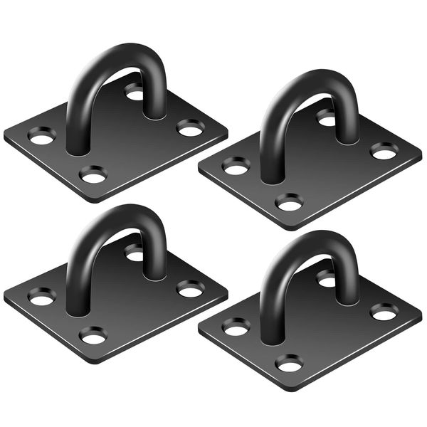 Raonlla Eye Plate, Pad Eye, Stainless Steel, Rectangle, Ceiling Hook, For Sun Shades, Metal Fittings, Black, 4 Pieces