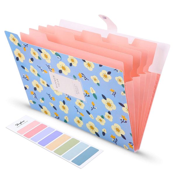 SKYDUE Expanding File Folders with 8 lables, Floral Printed Accordion Document Folder Organizer US Letter Size