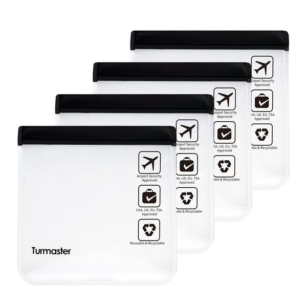Turmaster 4 Pack TSA Approved Clear Toiletry Bag, Airport Security Approved Liquids Bags 20 x 20cm, Waterproof Travel Clear Makeup Bags and Cosmetic Bag