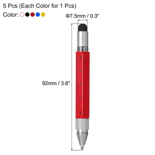 MECCANIXITY 5 Pack 6 in 1 Metallic Stylus Pen Aluminum Alloy Mini Capacitive Pens with Ballpoint Pen, Ruler, Screwdriver, Stylus, Keychain for Men and Women