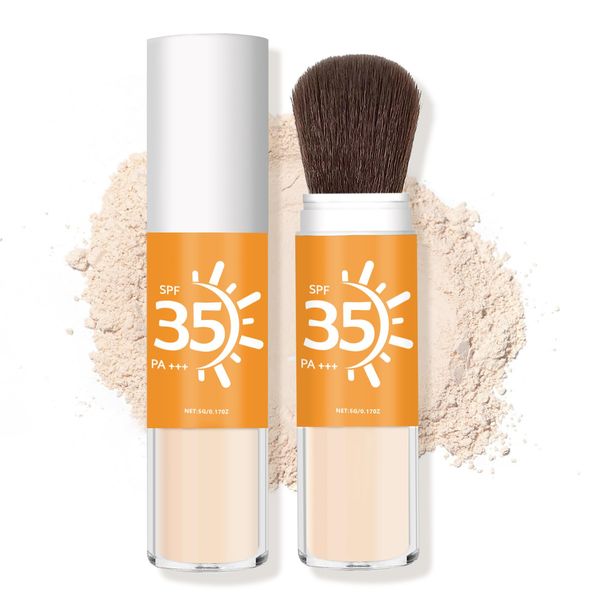 IONSGAKO Mineral Sunscreen Powder SPF Powder for Face Oil Control Matte Finish Breathable Translucent Powder SPF 35 Setting Powder Mineral Brush Powder Face Sunscreen for All Skin-Translucent