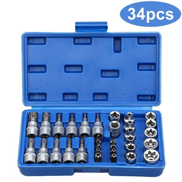 Vox Socket Long Vox Allen Wrench Connecting Rod Vox Bit Socket Star Set Male Female with Amplifier Tool Electronic External Torque Star Set Motor Repair Tool, 34 Pieces