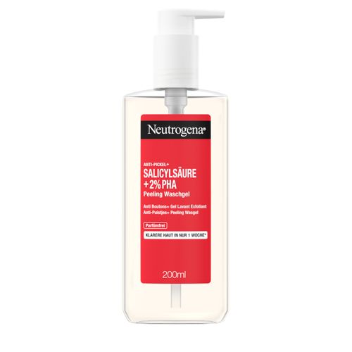Neutrogena Anti-Pimple + Exfoliating Wash Gel (200 ml), Clarifying Face Cleansing with Cleansing Salicylic Acid + 2% PHA, Face Care Gel for Blemish-Prone Skin