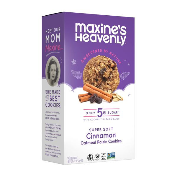 Maxine's Heavenly Cinnamon Oatmeal Raisin Cookies | Gluten Free, Made with Oats, Sweetened with Coconut Sugar & Dates | Tasty Low Sugar Vegan Dessert | 7.2 Ounces Each (1 pack)