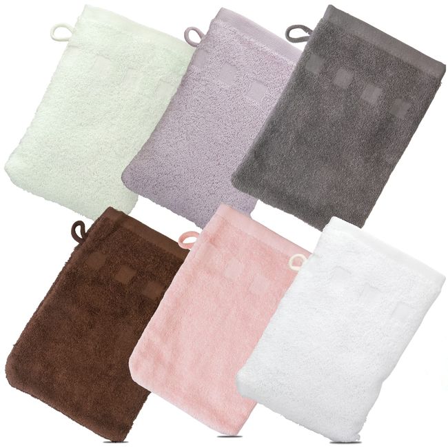 Made Easy Kit Bath Mitts - Pack of 6 - (6" x 9") European Style Washcloth with Loop (Variety, 6 x 9 inches)