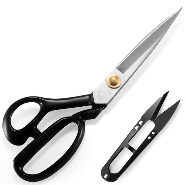 Left-Handed Fabric Sewing Scissors, 10 Inch Dressmaking Taior's Shears-Electroplated Finishing High Carbon Steel Scissors for Cutting Leather, Clothes, Tailoring, Crafting(26.8CM, Thread Cutter INCL)