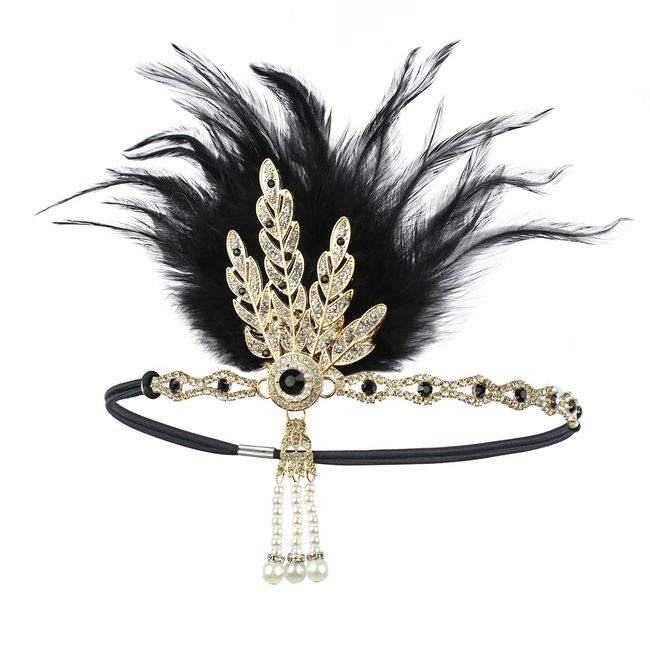 ACTLATI 20s Flapper Headband 1920s Roaring Gatsby Vintage Feather Headpiece Cocktail Party Hair Accessories for Women