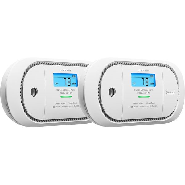 2-Pack X-Sense XC01-WR Wireless Carbon Monoxide Alarm Interconnected LCD Display