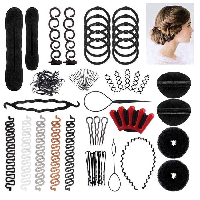 Scettar 60Pcs Haare Frisuren Hilfe Set, Haar Accessoires Styling Werkzeug Kit, Haar Styling Hilfsmittel Set für Mädchen langes Locken Haar DIY Styling Haar Zubehör