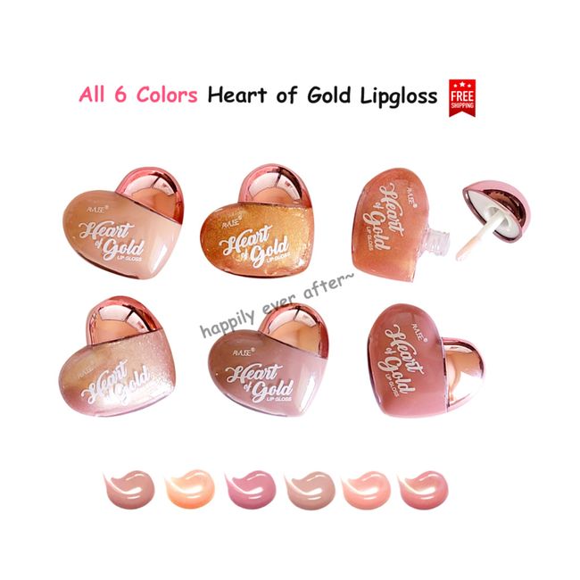 6 PCs AMUSE Heart of Gold Lipgloss Set - All 6 Colors Heart Lipgloss *US STOCK*