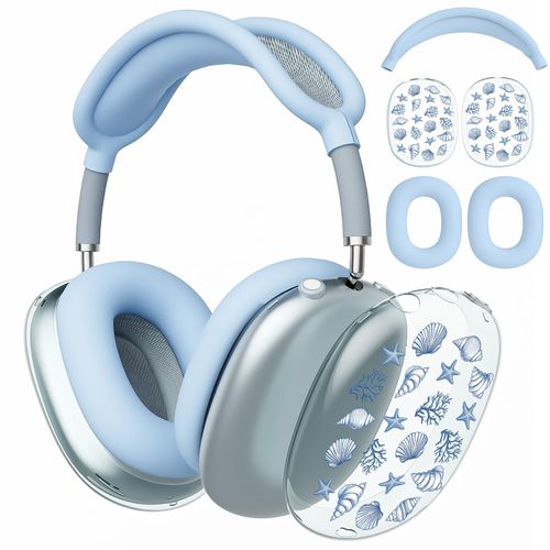 AdorableWhimsy Blue Ocean Seashell Case for AirPods Max, Soft TPU Ear Cups Cover/Ear Pad Covers/Headband Cover, Transparent Anti-Scratch Protection Case for Apple AirPods Max(2024/2020) for Women