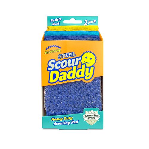 Scrub Daddy Steel Scour Pads - Scour Daddy Steel - Stainless Steel Scouring Pads for Dishes, Pots, Pans and Grill, Scrubbers for Kitchen and Bathroom, Soft in Warm Water, Firm in Cold - 2ct