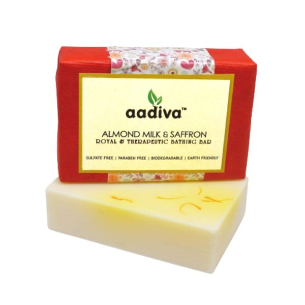 Aadiva Almond Milk & Saffron Ayurvedic Sulfate Free and Paraben free Handmade Bathing Bar, 100g, AHSR Prouducts Bundle Pack of 3