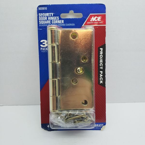 ACE Security Door Hinges Square Corner   4"   Bright Brass  #5020010   3 PACK