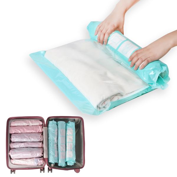 NGOKPYD Compression Bags, Travel Clothing Compression Bags, 12 Pieces, Travel Pouch, Vacuum Attachment Bags, Hand Winding Clothes, Underwear, Storage, No Pump, Just Press, Mildew, Dustproof,